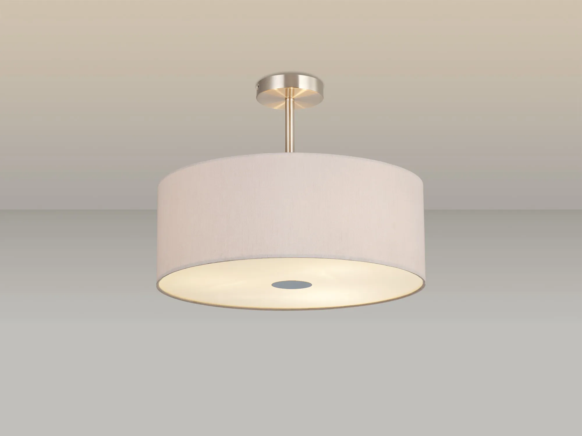 Baymont 50cm Semi Flush 3 Light Satin Nickel, Nude Beige/Moonlight, Frosted Diffuser DK0426  Deco Baymont SN NU